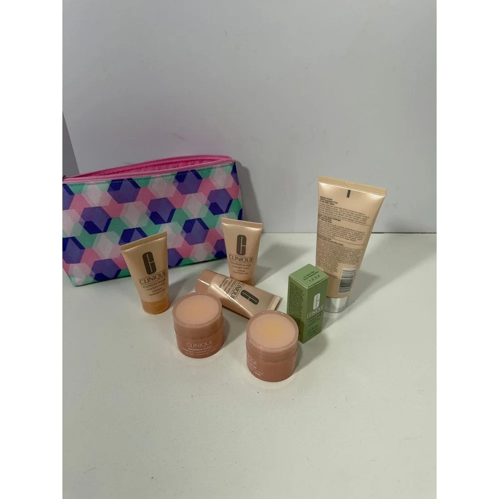 Clinique Moisture Surge Skincare Set 8pc  Hydrator Overnight Mask Makeup Bag NEW